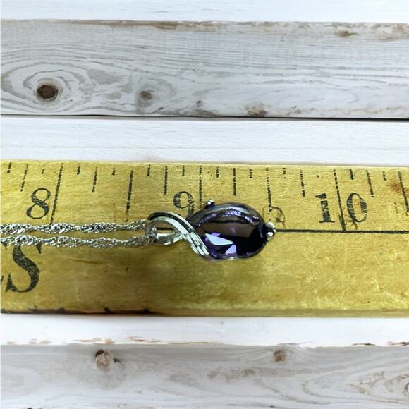 Sterling Silver Purple Cubic Zirconia Teardrop Pendant NIB - Picture 6 of 9